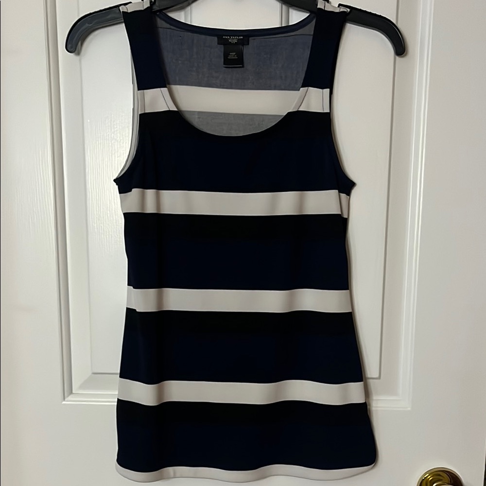 Ann Taylor Striped Navy, Black, and White Tank Top XXSP
